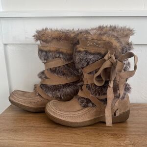 Sam Edelman Meiko Suede Leather and faux-fur Lined Boots Pull-On Moccasin Size 8